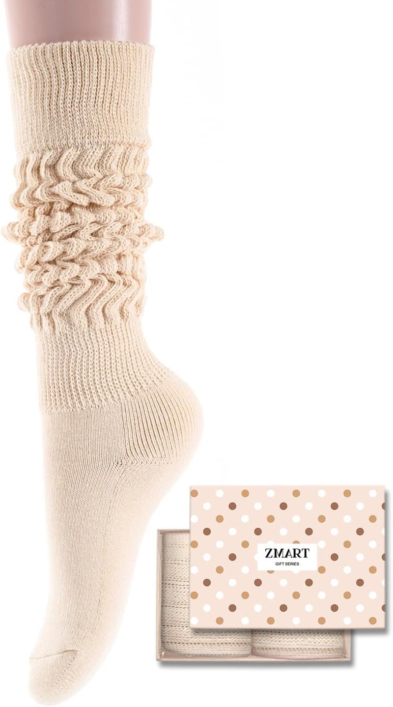 Zmart Women Slouch Socks - Cozy Scrunch Socks, 80s Style in White, Black, Orange & Cream - Image 1